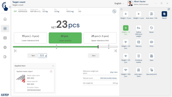 Software EasyTouch Target-count - Conteo por objetivo [Kern SET-33]