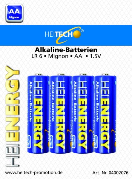 Piles alcalines Mignon AA 1.5V 4-pack [HEITECH 04002076]