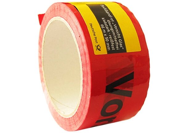 Packing tape "Vorsicht Glas", 66m x 50mm red [Deutsche Post 139922135]