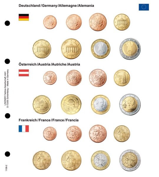 Feuille pré-imprimée pour les séries Euro: Allemagne/Autriche/France [Lindner 1108-2]