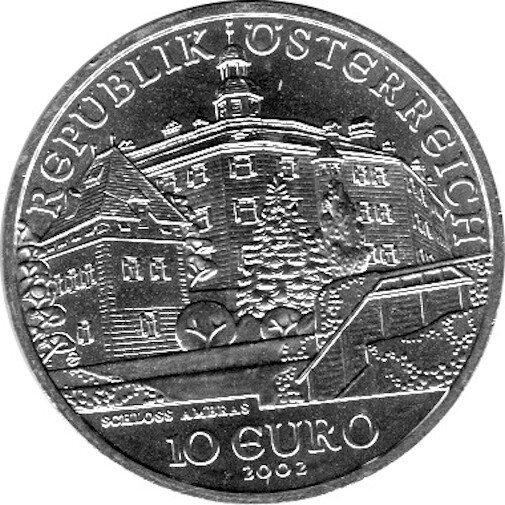 10 Euro moneda conmemorativa "Castillo Ambras" Austria 2002, Flor de Cuño