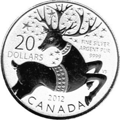 20 Dollar Gedenkmünze 2012 Kanada "Rentier - Weihnachten" Stempelglanz