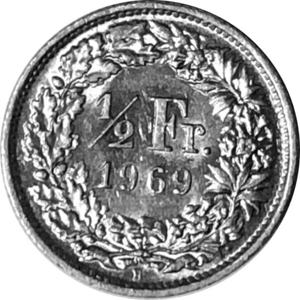 1/2 Francs, Switzerland, 1969, Extremely Fine