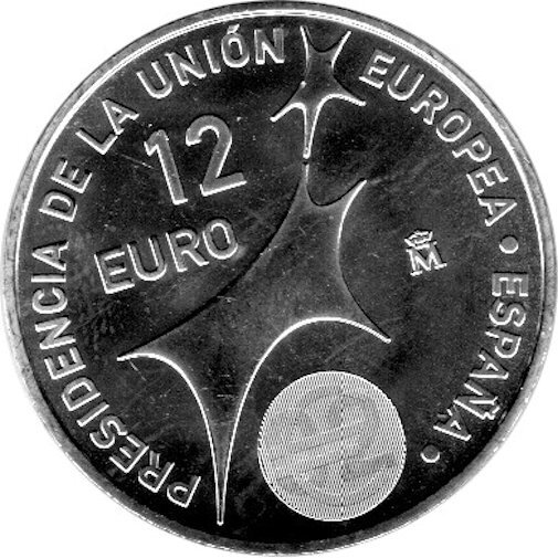 12 Euro moneda conmemorativa "Presidencia del Consejo Europeo" España 2002, Flor de Cuño