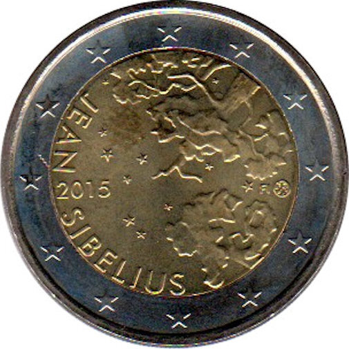 2 Euro moneta commemorativa "150 anni Jean Sibelius" Finlandia 2015, Fior di conio