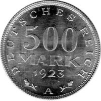 500 Mark Allemagne, 1923 A (Jäger: 305) Fleur de coin