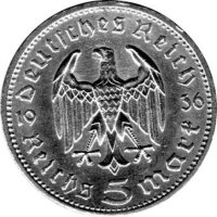 5 Reichsmark Alemania, 1936 E, "Hindenburg" (Jäger: 360) EBC