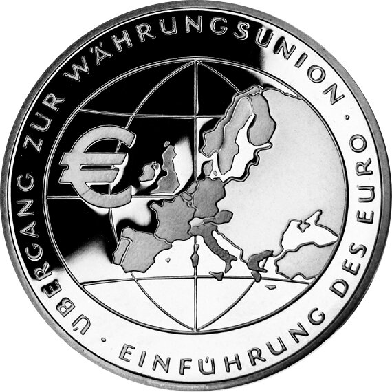 10 Euro moneda conmemorativa "Europäische Währungsunion" (Jäger: 490) Prueba Numismática