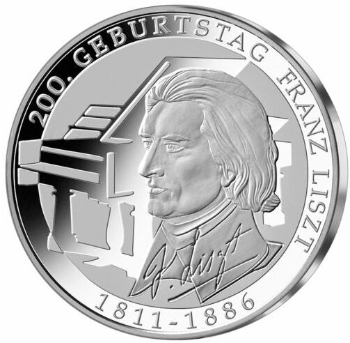 Moneta commemorativa da 10 Euro "200° compleanno di Franz Liszt" (Jäger: 559) Fior di conio