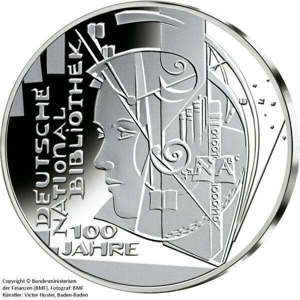 Moneta commemorativa da 10 Euro "100 Jahre Deutsche Nationalbibliothek" (Jäger: 573) Prova