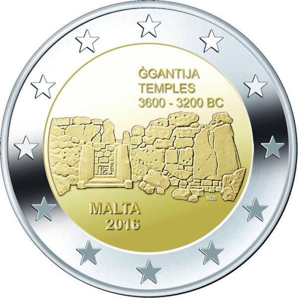 2 Euro Gedenkmünze "Ggantija Tempel" Malta 2016, Stempelglanz