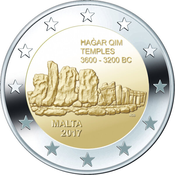2 Euro Gedenkmünze "Tempelanlage von Hagar Qim" Malta 2017, Stempelglanz