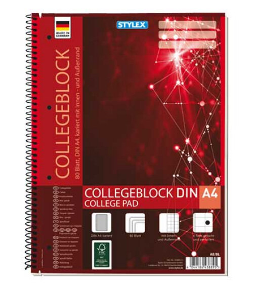 Collegeblock Spirale DIN A4 kariert FSC [Stylex 43889]