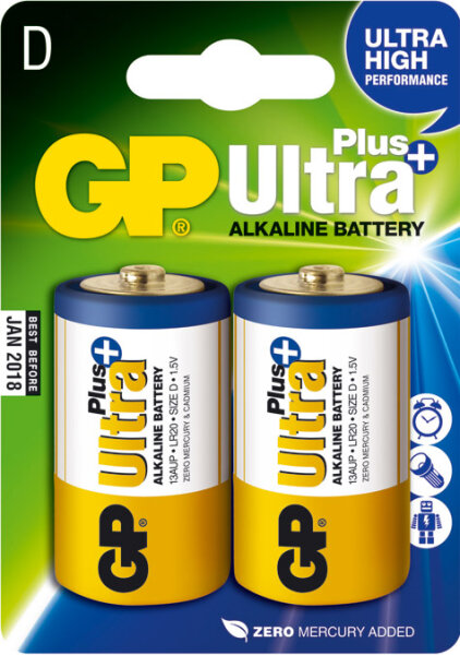 2 x Batteria Alcalina Ultra Plus D, Mono [GP 13AUP]