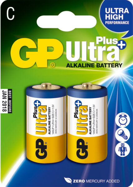 2 x Ultra Plus Alkaline Battery C, Baby [GP 14AUP]