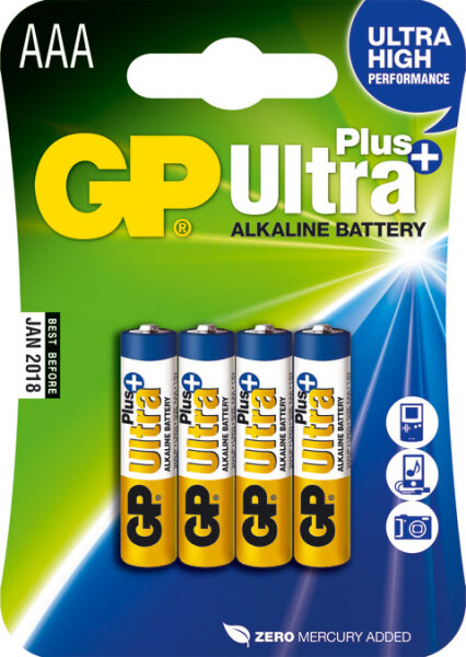 4 x Ultra Plus Alkaline Battery AAA, Micro [GP 24AUP]
