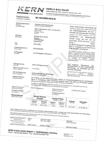 Factory calibration certificate  [Kern 961-290]