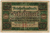 Reichsbanknote (Billete de banco del imperio) 10 Mark, Imperio Alemán, 1920