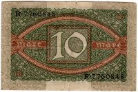 Reichsbanknote (billet de banque Empire) 10 Mark, Empire allemand, 1920