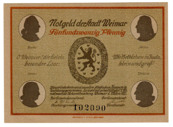 25 Pfennig Notgeld (Emergency money) of the town Weimar, 1921